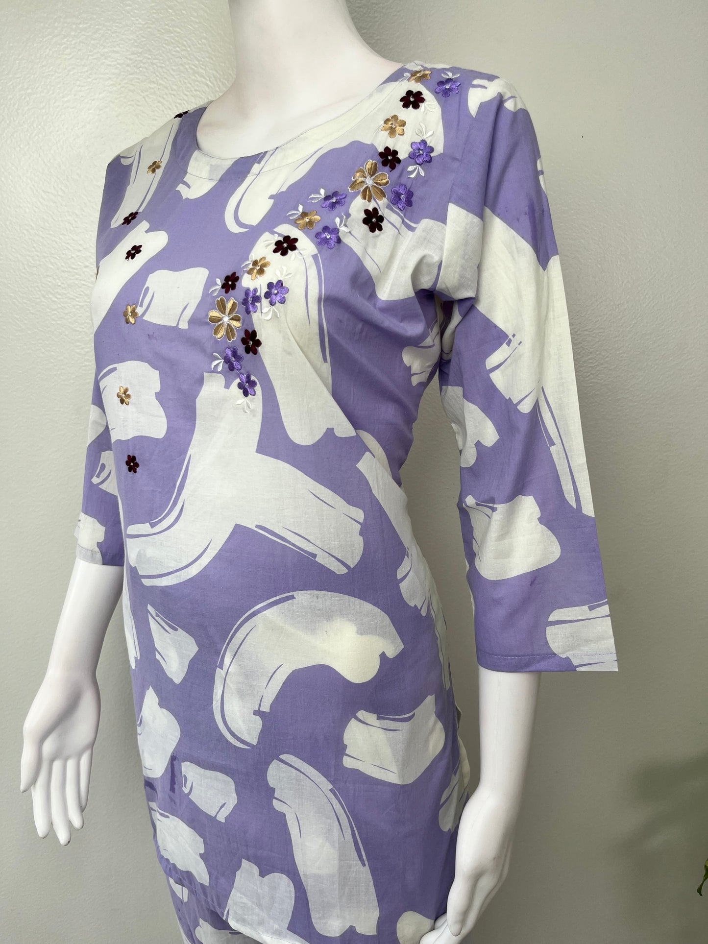 Lavender Emrbroidered Pure Cotton Nightwear-Co-ord Style