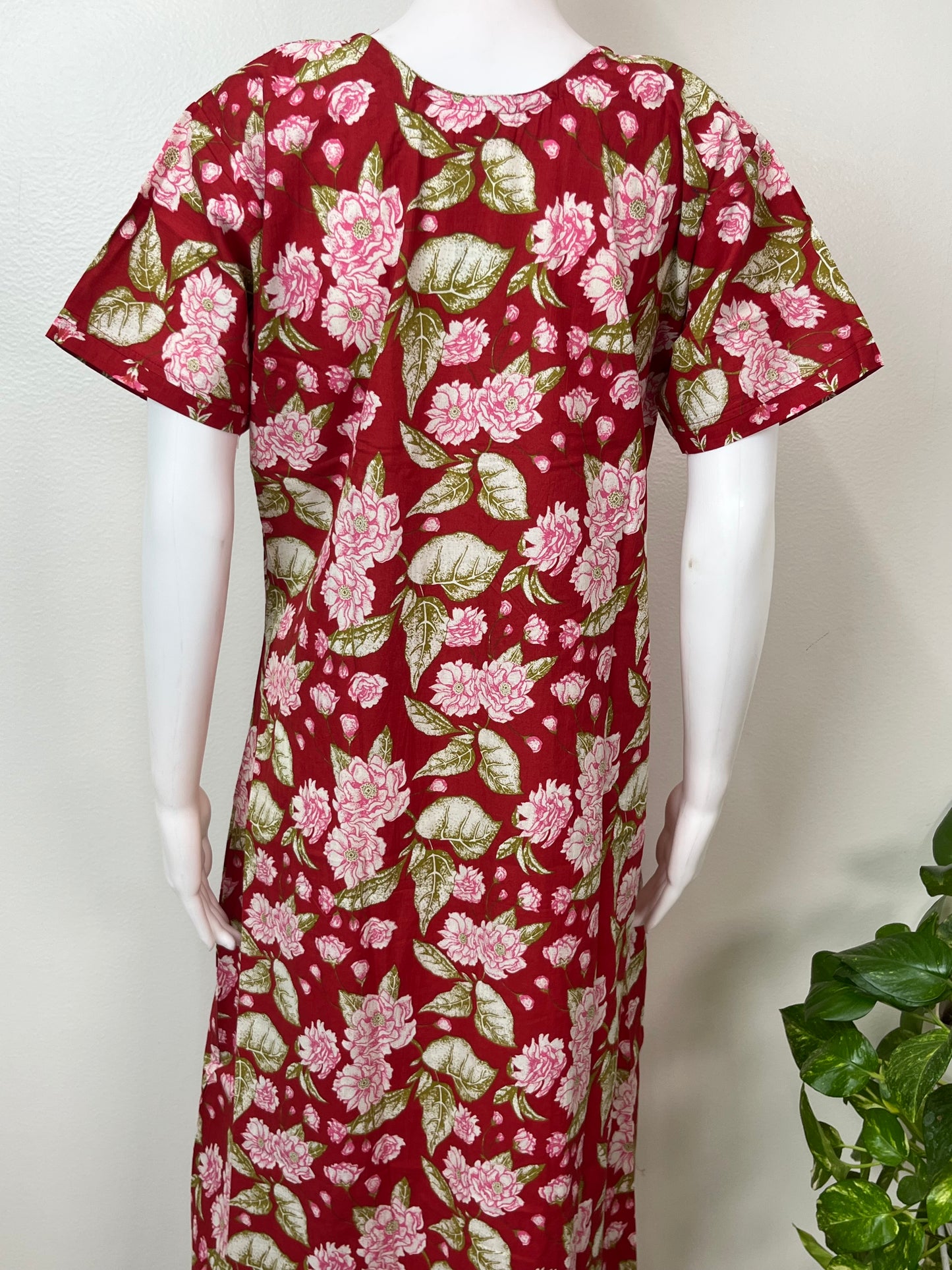 Red Floral Printed Pure Cotton Nightgown