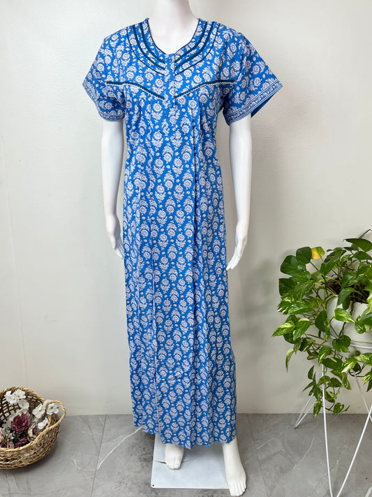 Royal Blue Pure Cotton Nightgown