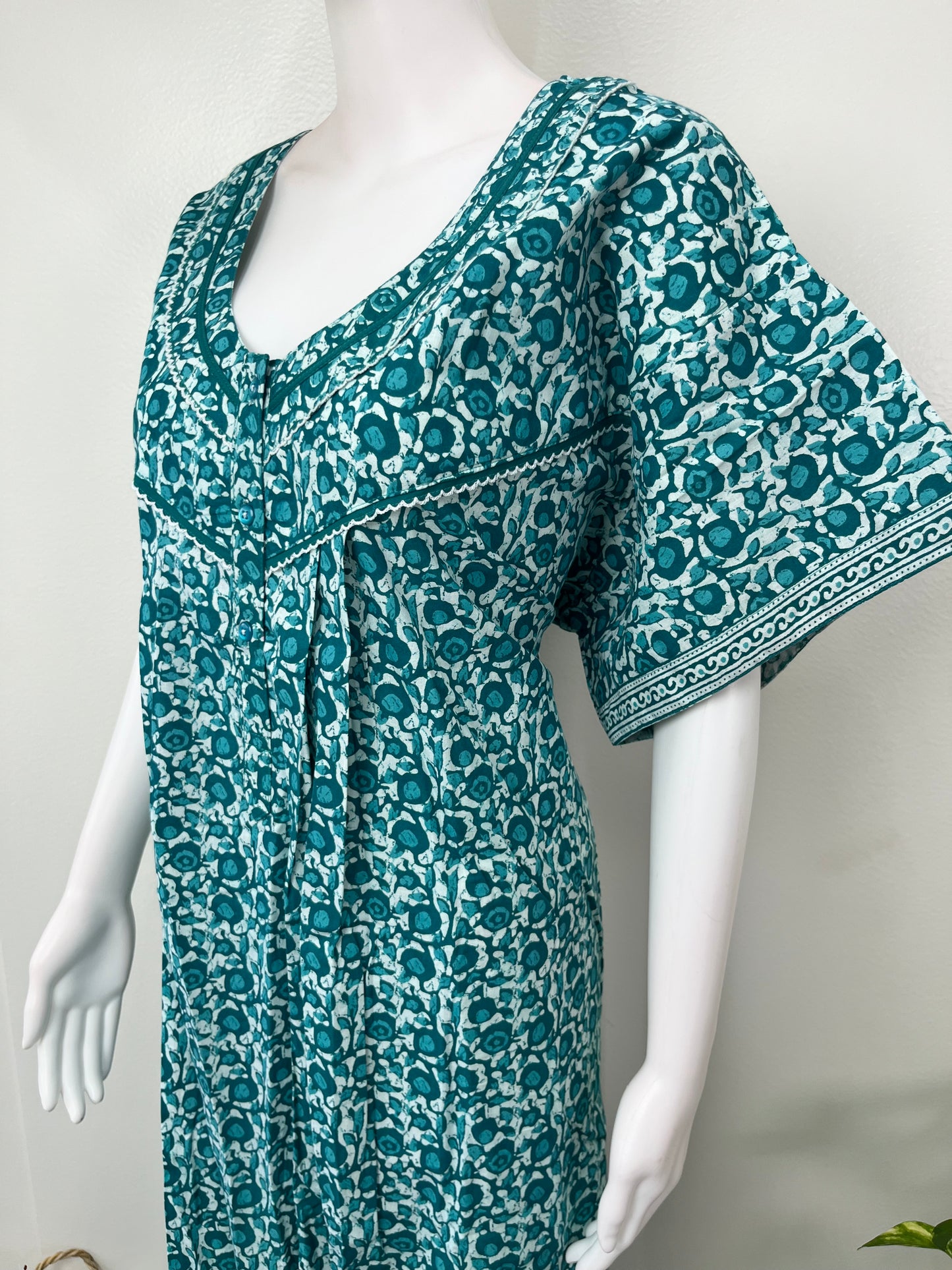 Teal Blue Pure Cotton Women's Nightgown