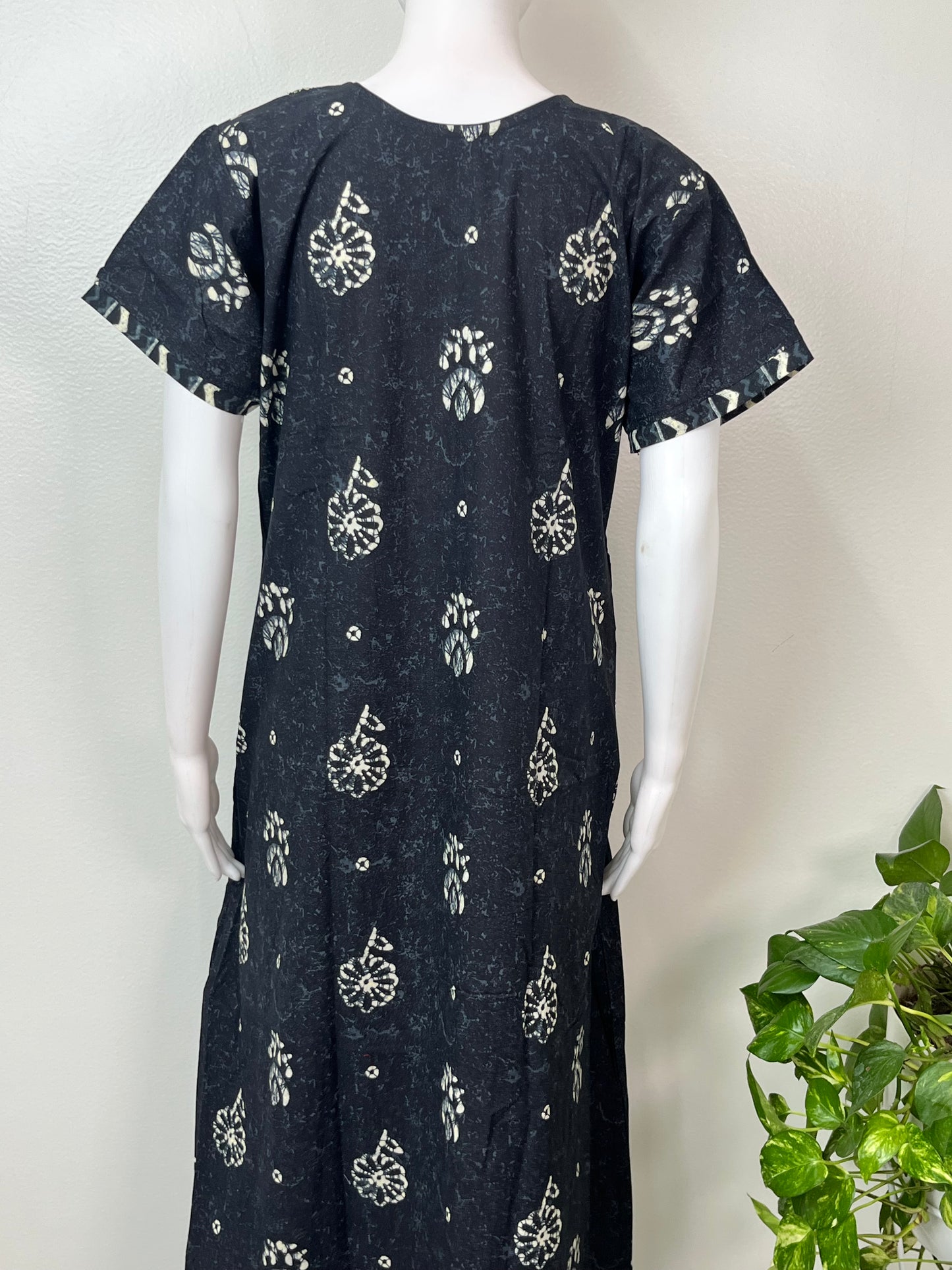 Black Batik Printed Pure Cotton Nighty