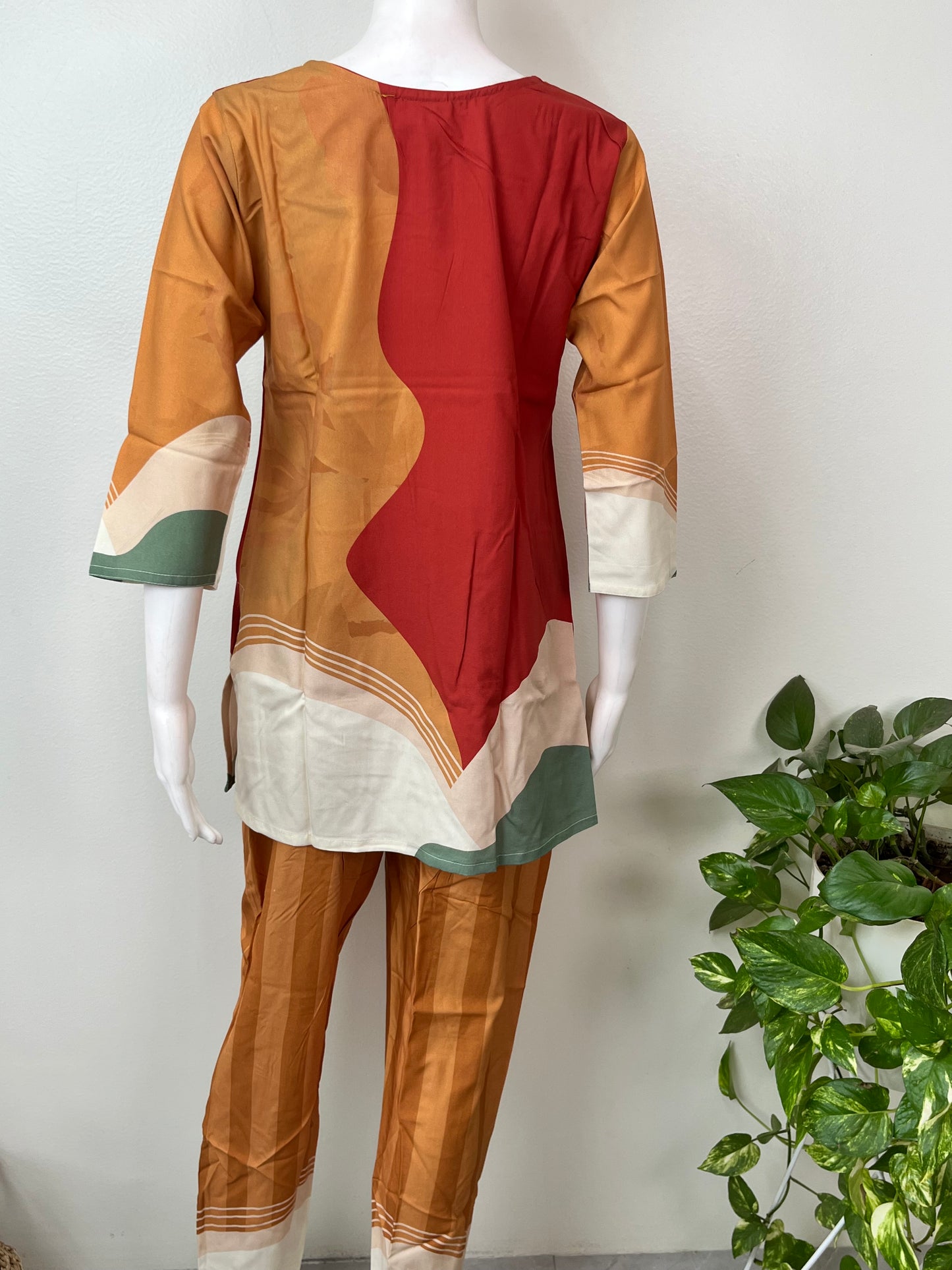 Orange & Red Rayon Night Suit