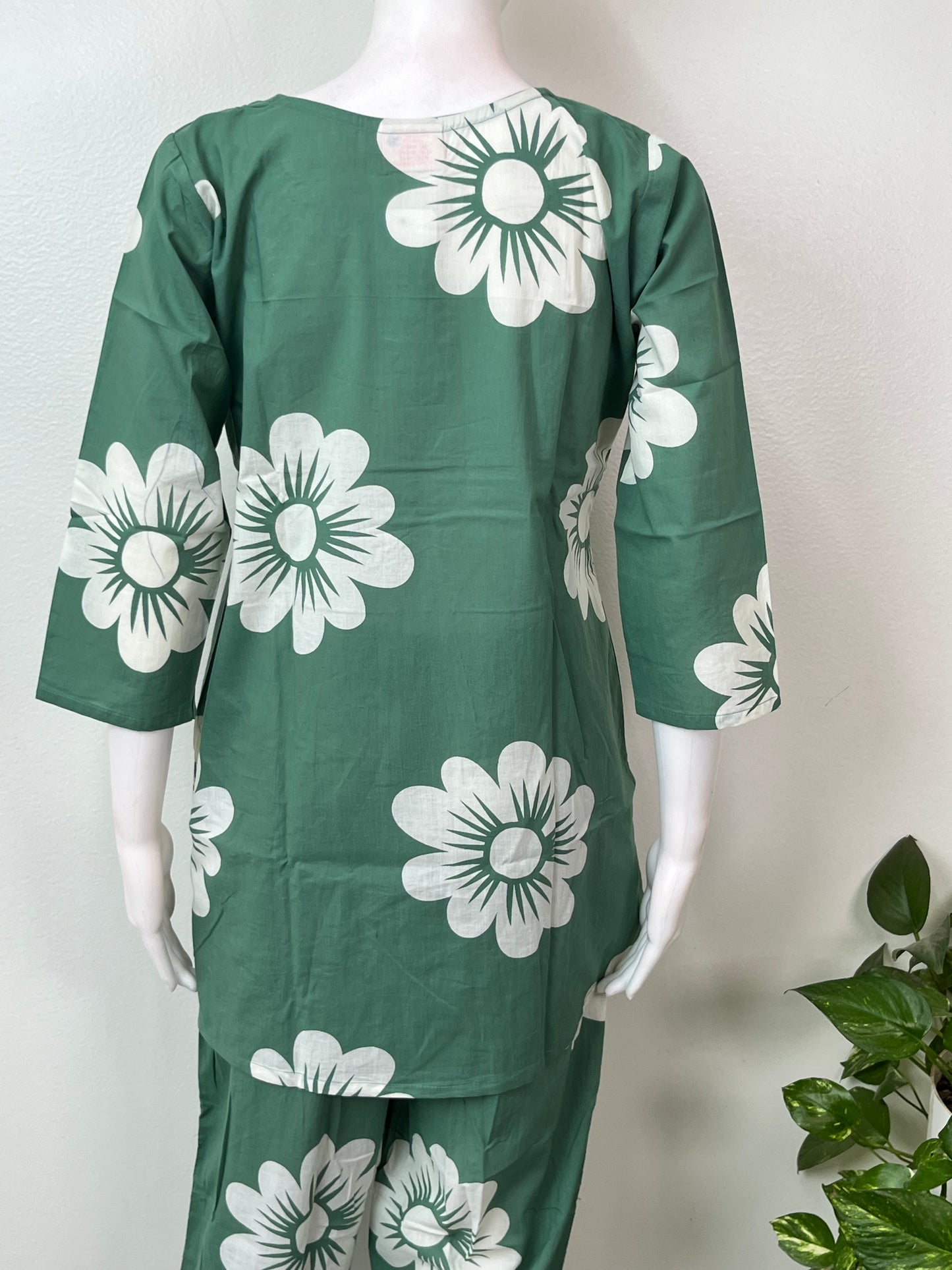 Green Cambric Cotton Night Suit