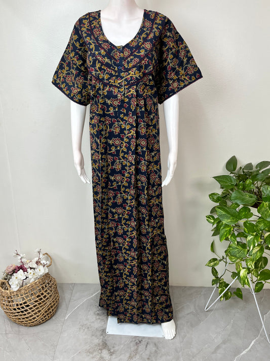 Navy Blue Pleated Style Cotton Nighty