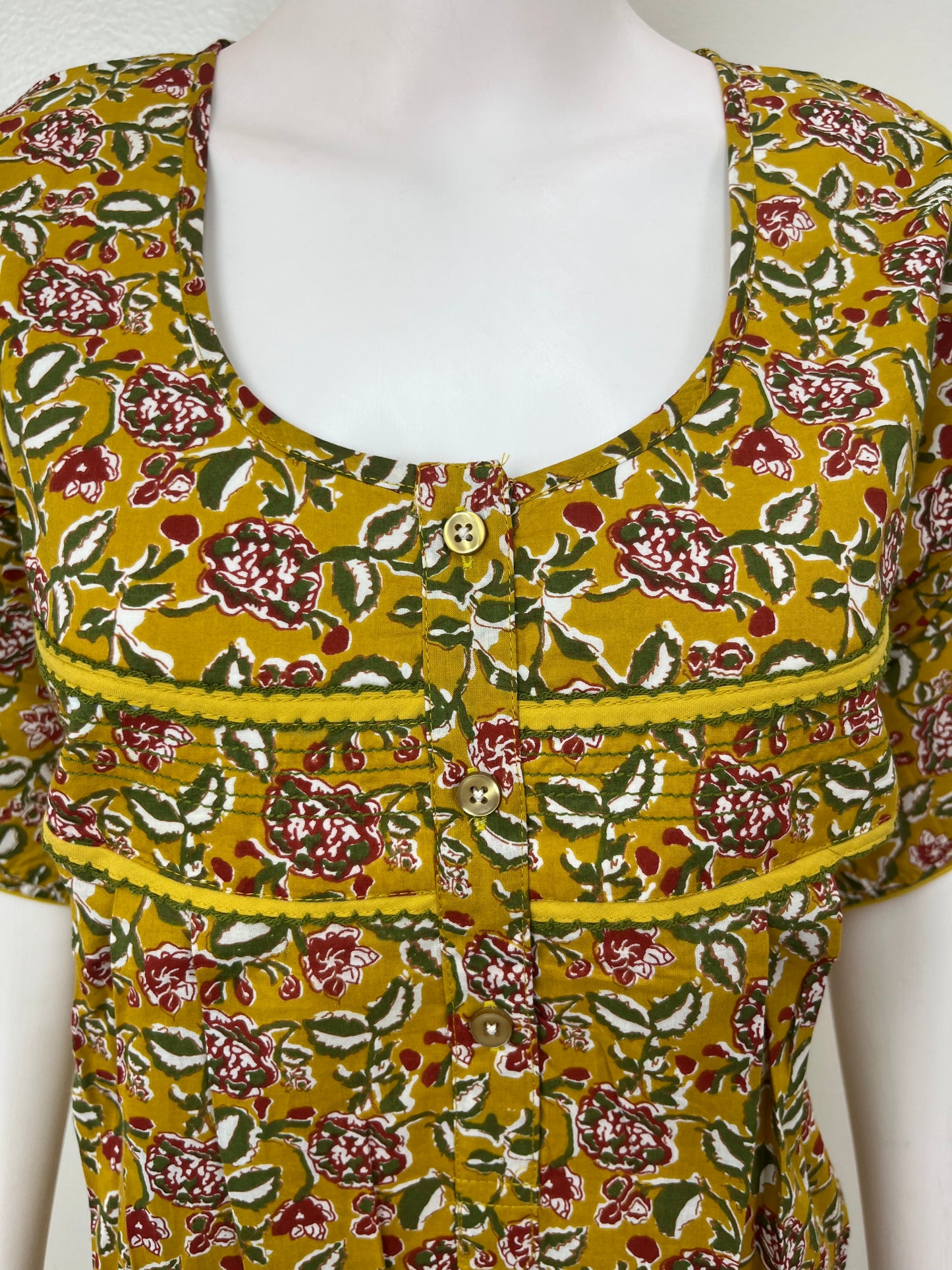 Mustard Kalamkari Printed Cotton Nightgown