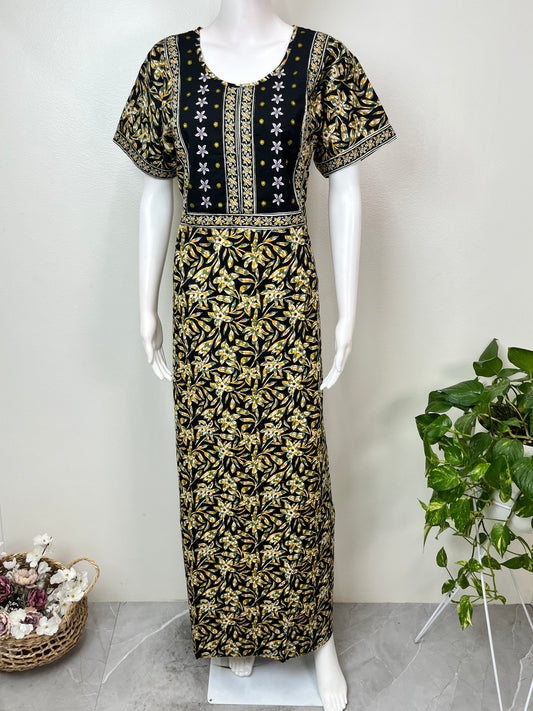 Black Elegant Embroidery Pure Cotton Nighty