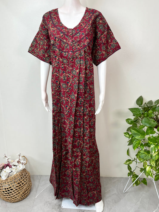 Maroon 100% Cotton Women’s Nightgown