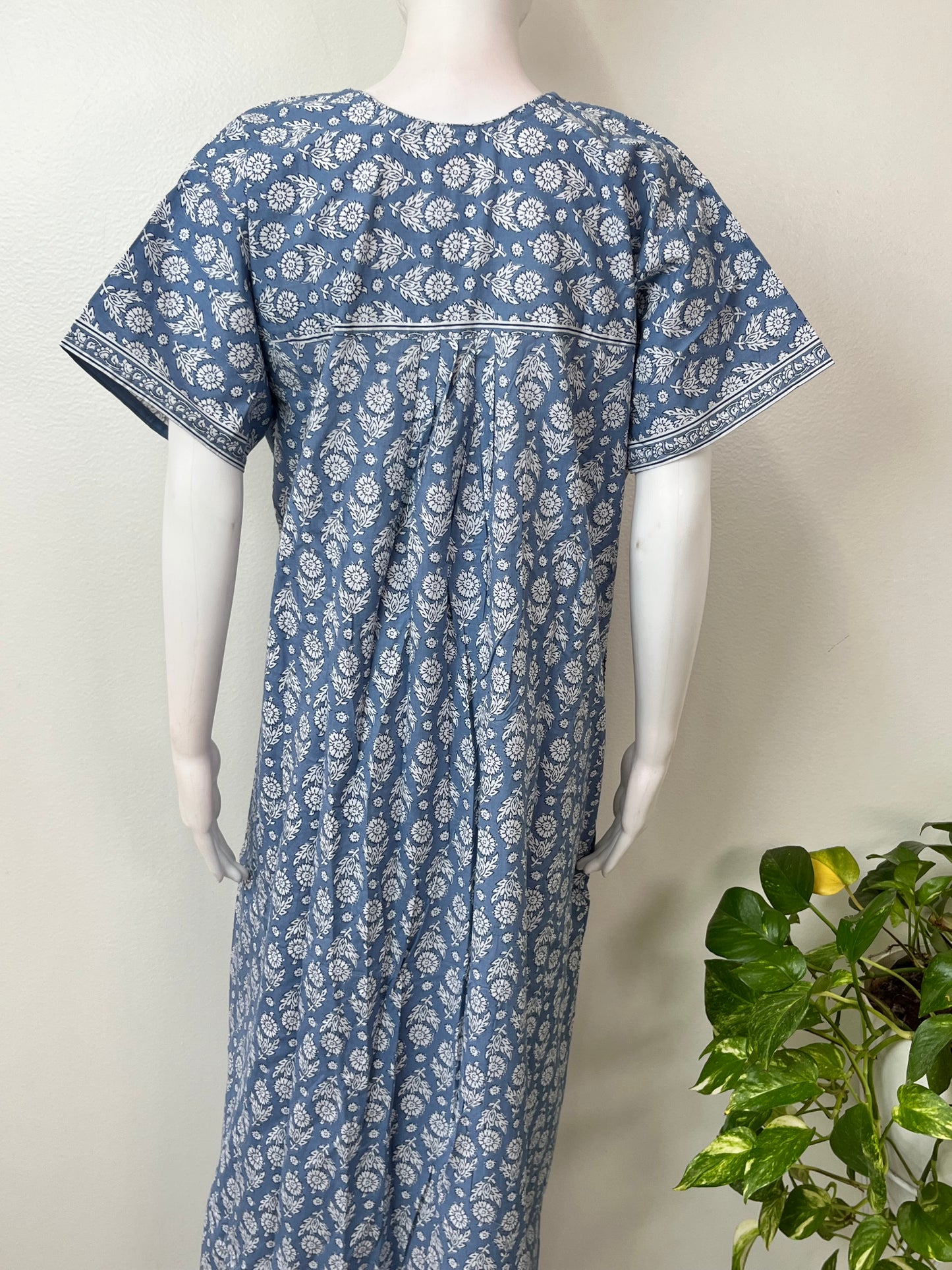 Gray Pleated Style 100% Cotton Nightgown