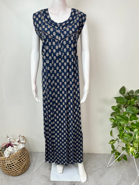 Royal Blue Sleeveless Pure Cotton Nightgown