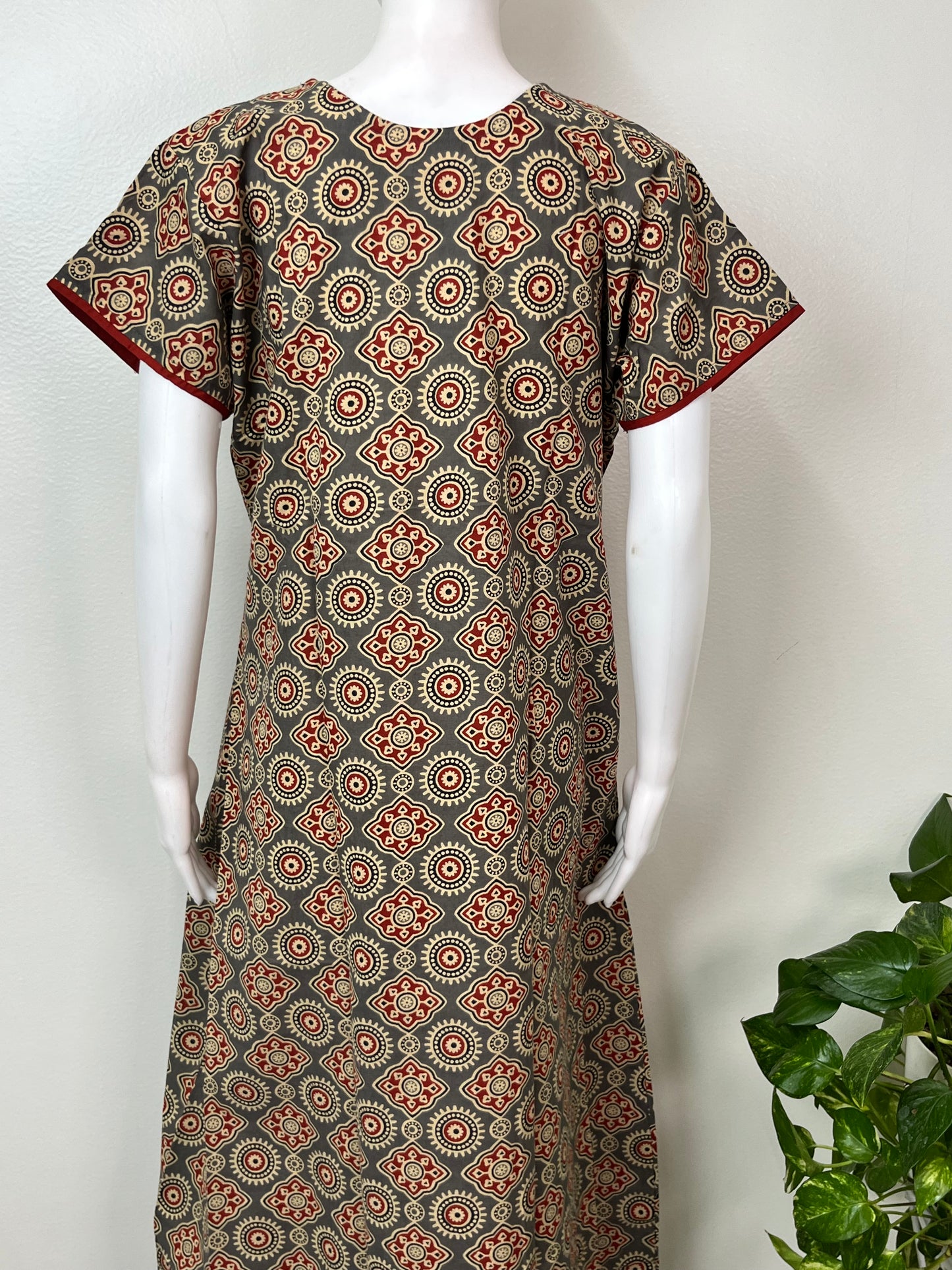 Gray Embroidered Pure Cotton Nightgown for Women