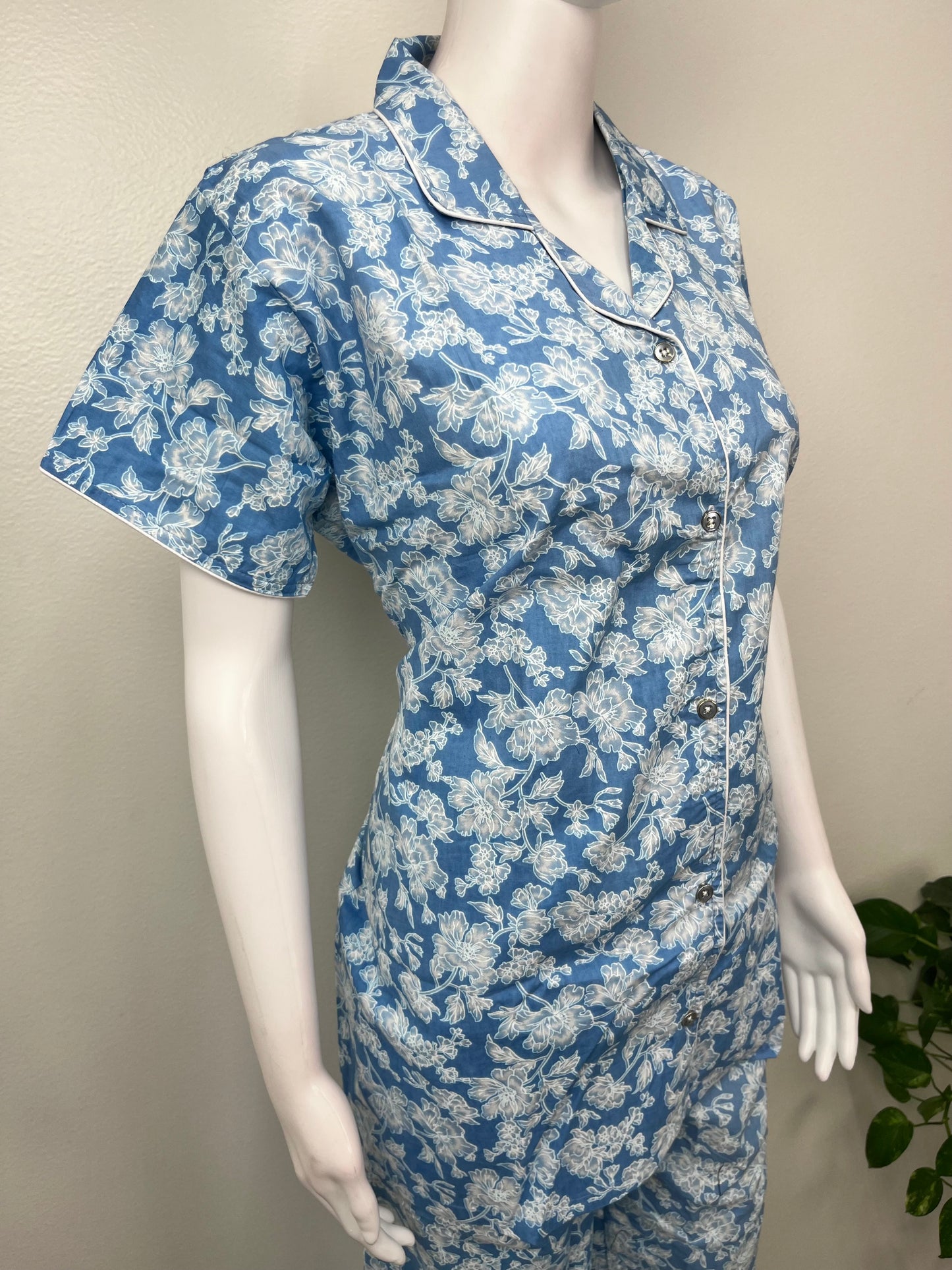 Sky Blue Classic Cotton Nightwear Set- Button Shirt & Pyjamas