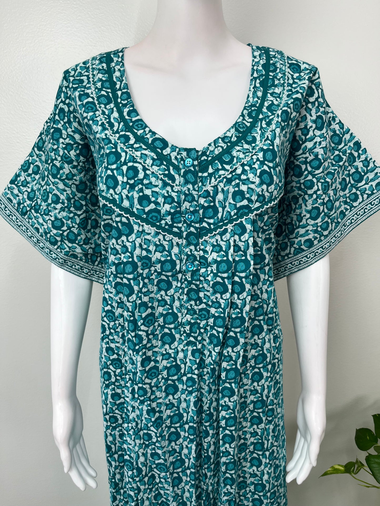Teal Blue Pure Cotton Women's Nightgown
