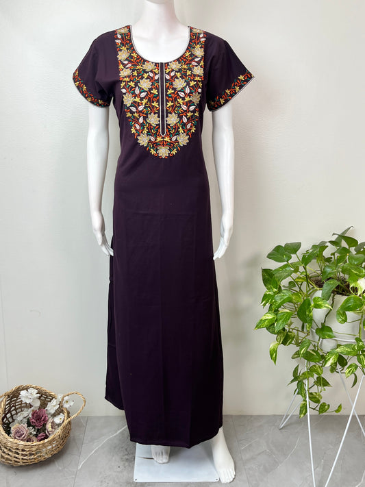 Wine Graceful Bizzylizzy Nightgown with Embroidery