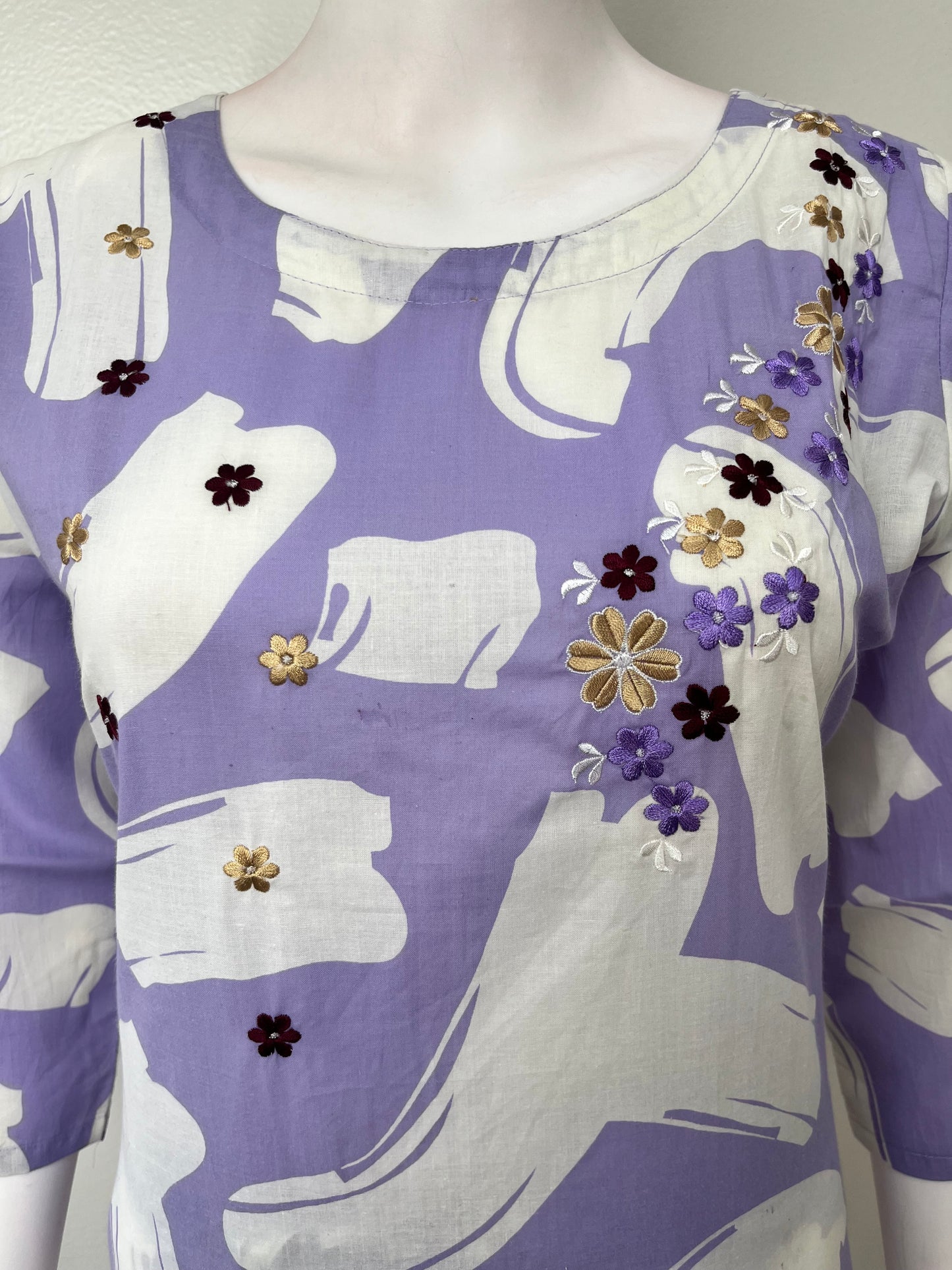 Lavender Emrbroidered Pure Cotton Nightwear-Co-ord Style