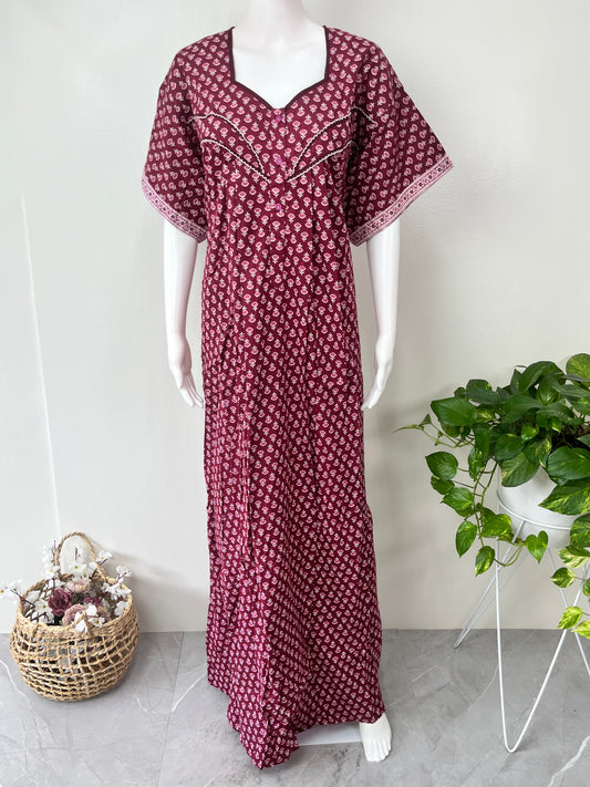 Wine Pleated Pure Cotton Nighty Soft & Comfortable