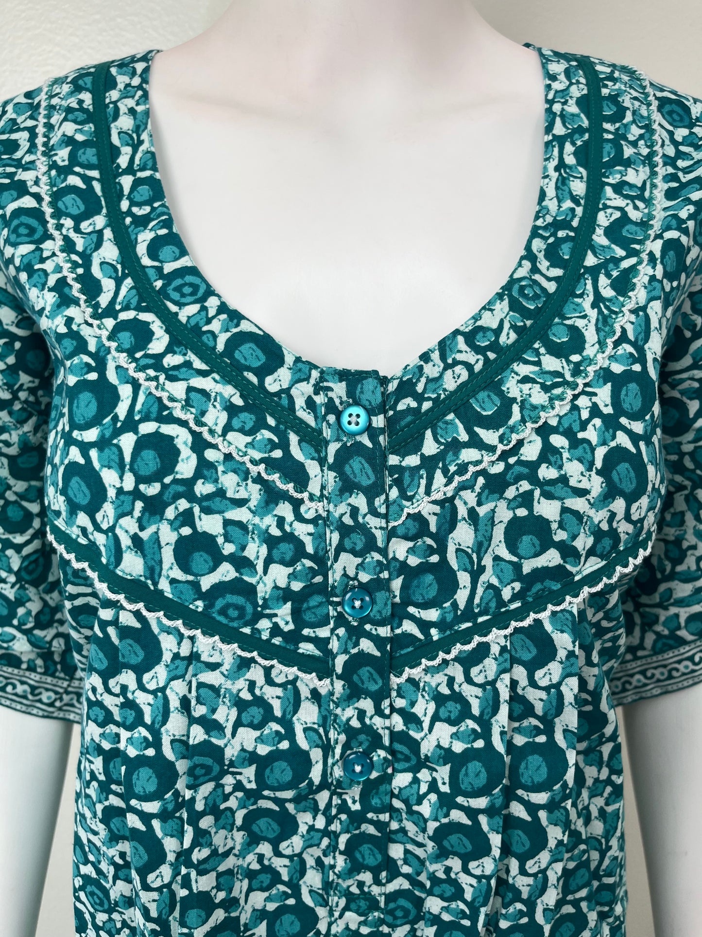 Teal Blue Pure Cotton Women's Nightgown