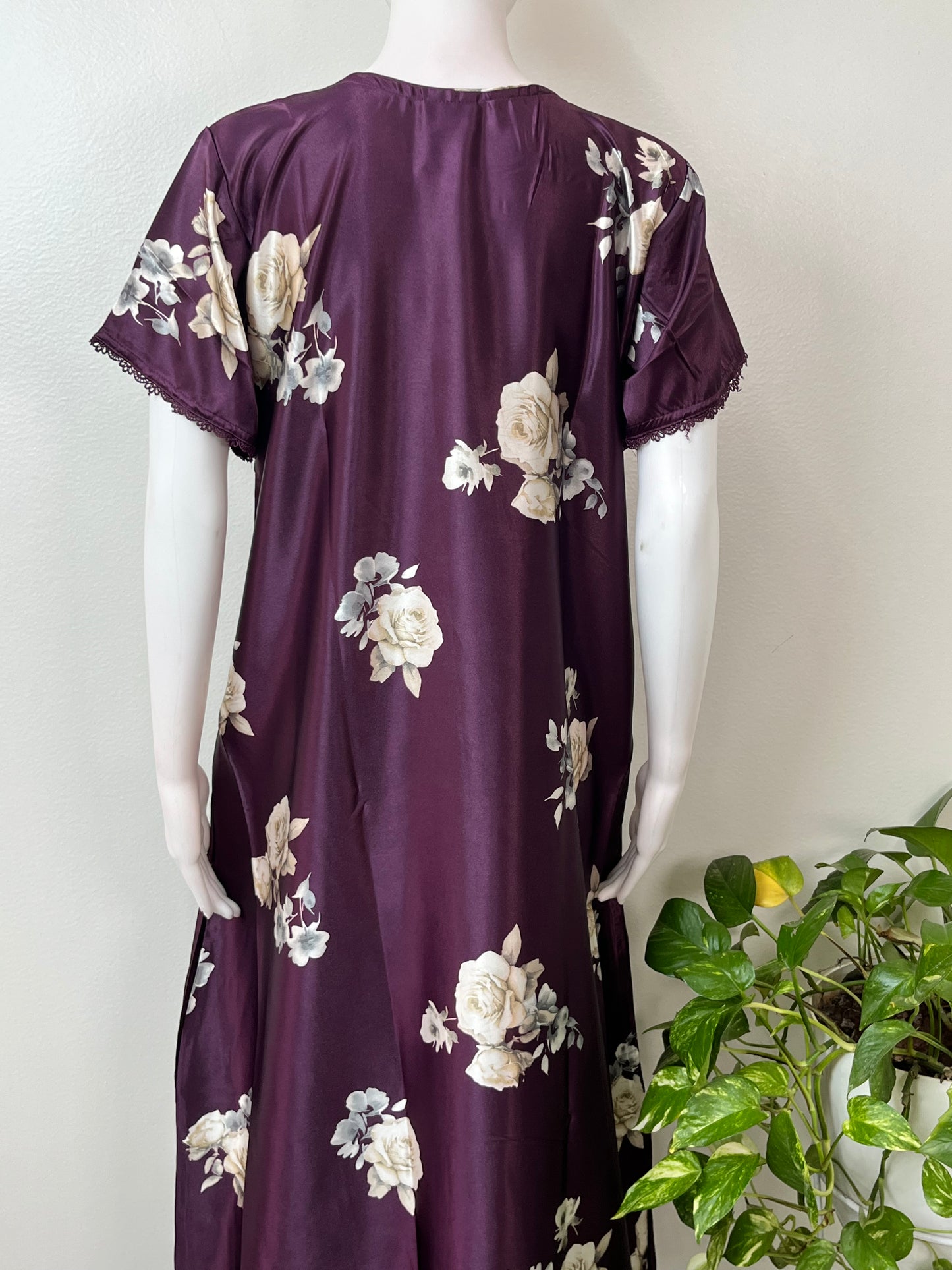 Purple Satin Fabric Elegant Nighty