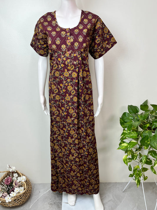 Wine Printed 100% Cotton Nightgown for Women