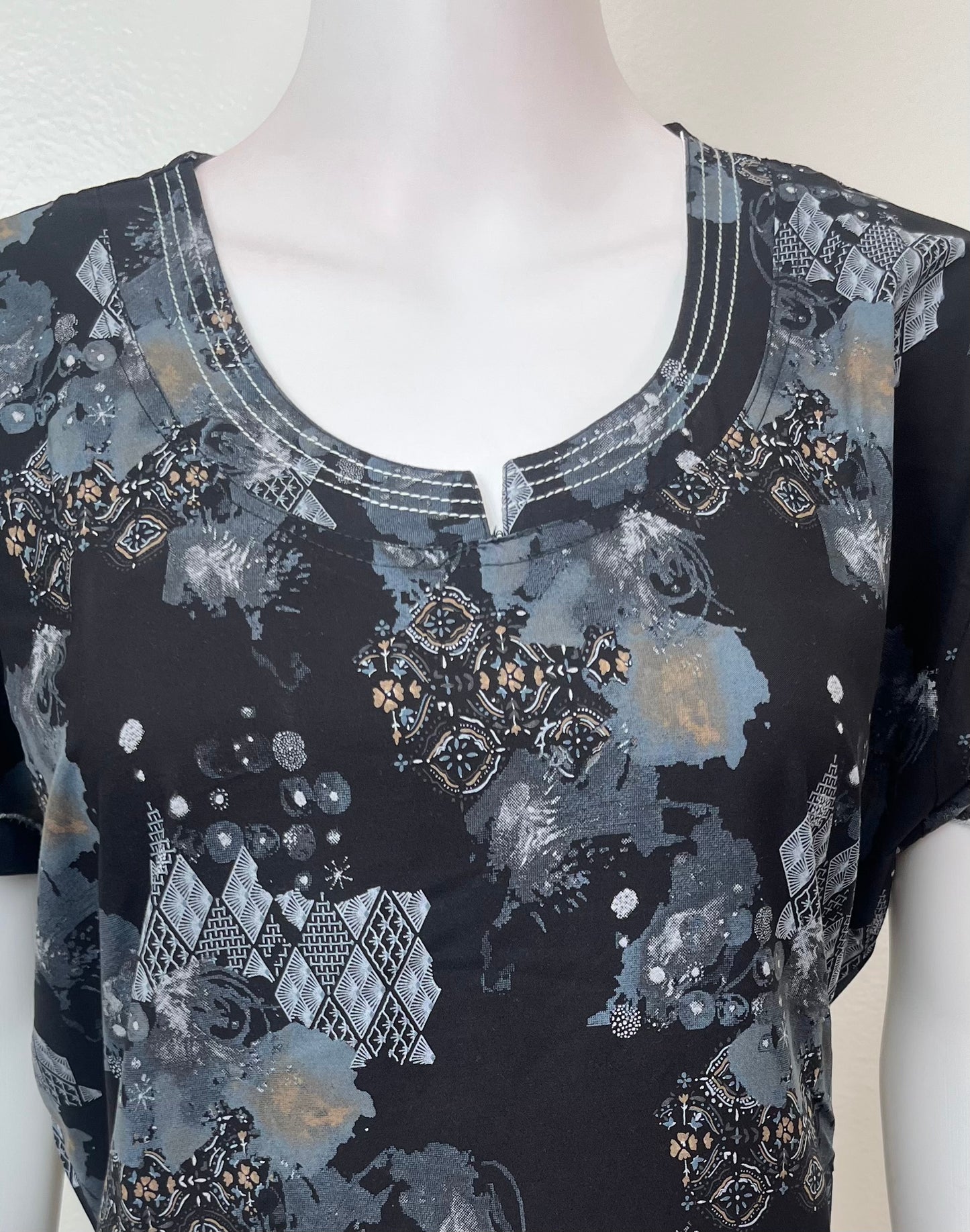 Black & Gray Umbrella Style Nighty in Rayon Fabric
