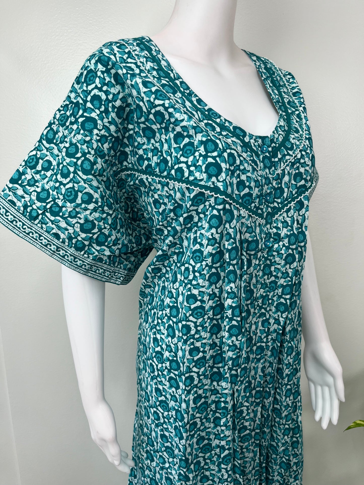 Teal Blue Pure Cotton Women's Nightgown