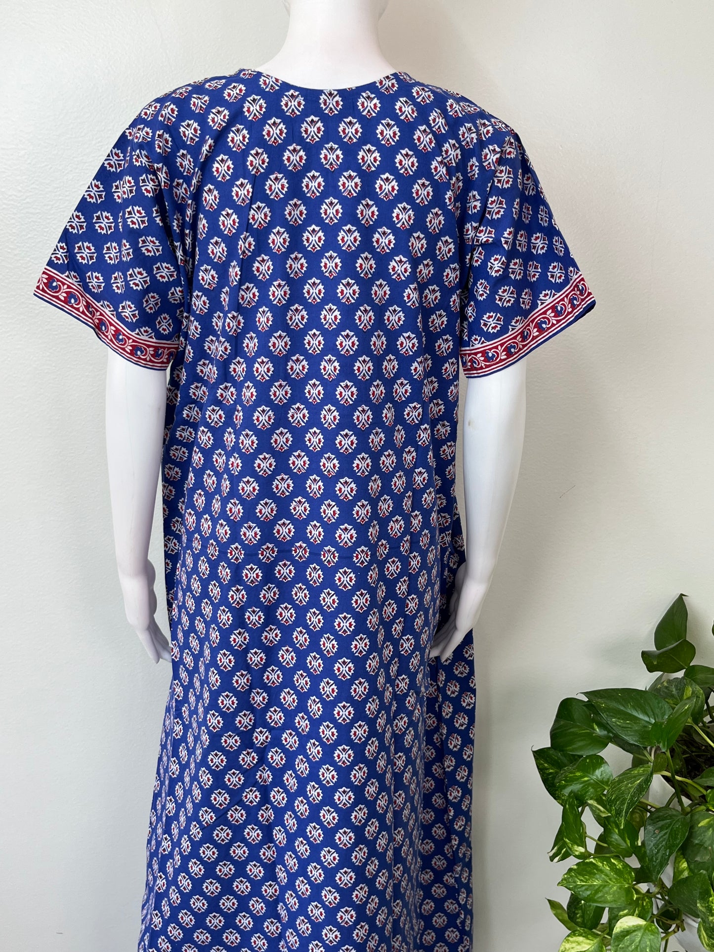 Royal Blue Printed Pure Cotton Nightgown