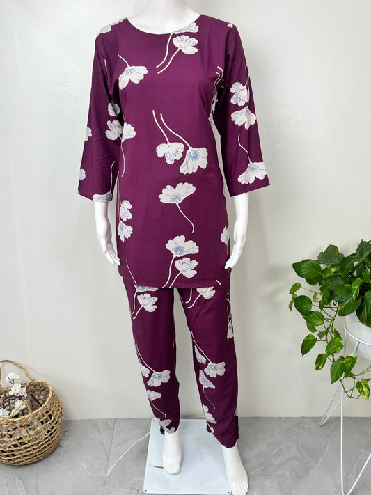 Purple Rayon Night Suit