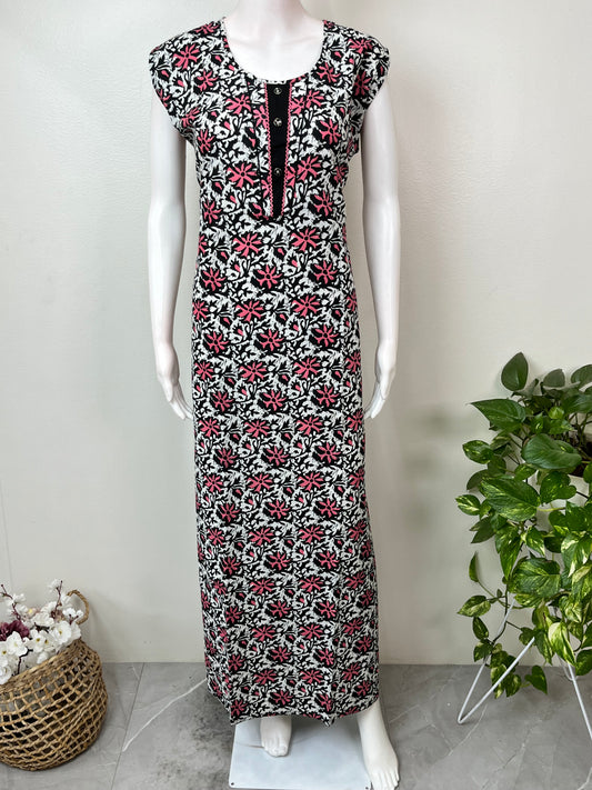 Black Pure Cotton Sleeveless Nighty