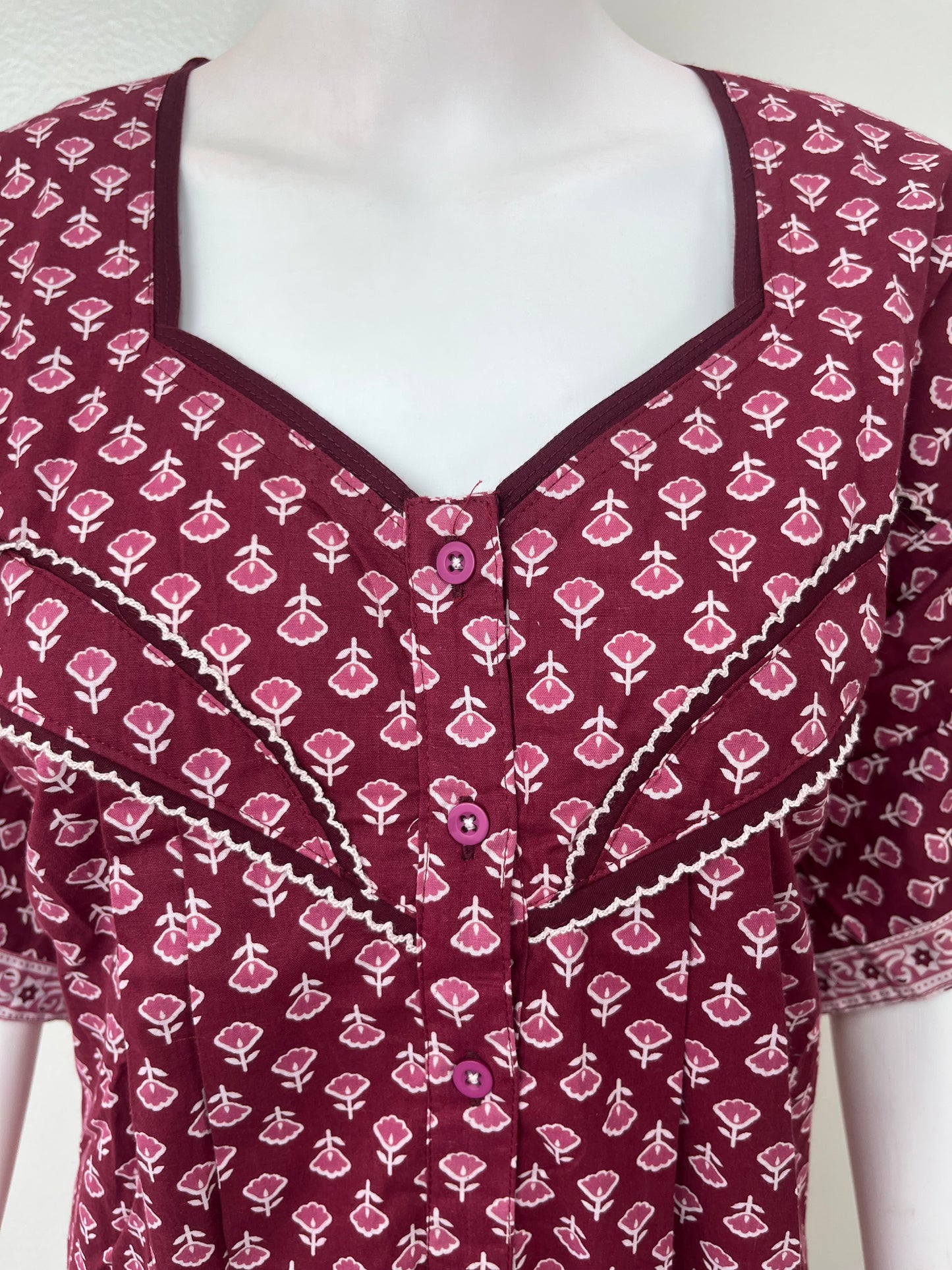 Wine Pleated Pure Cotton Nighty Soft & Comfortable