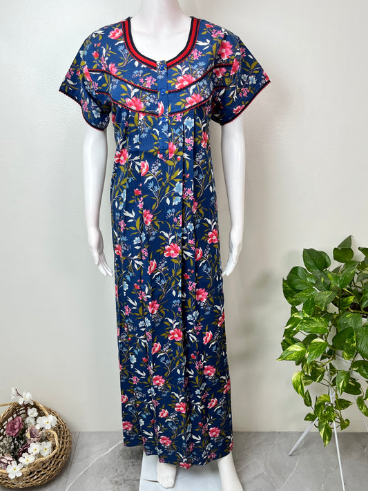 Blue 100% Cotton Nighty Elegant & Breathable