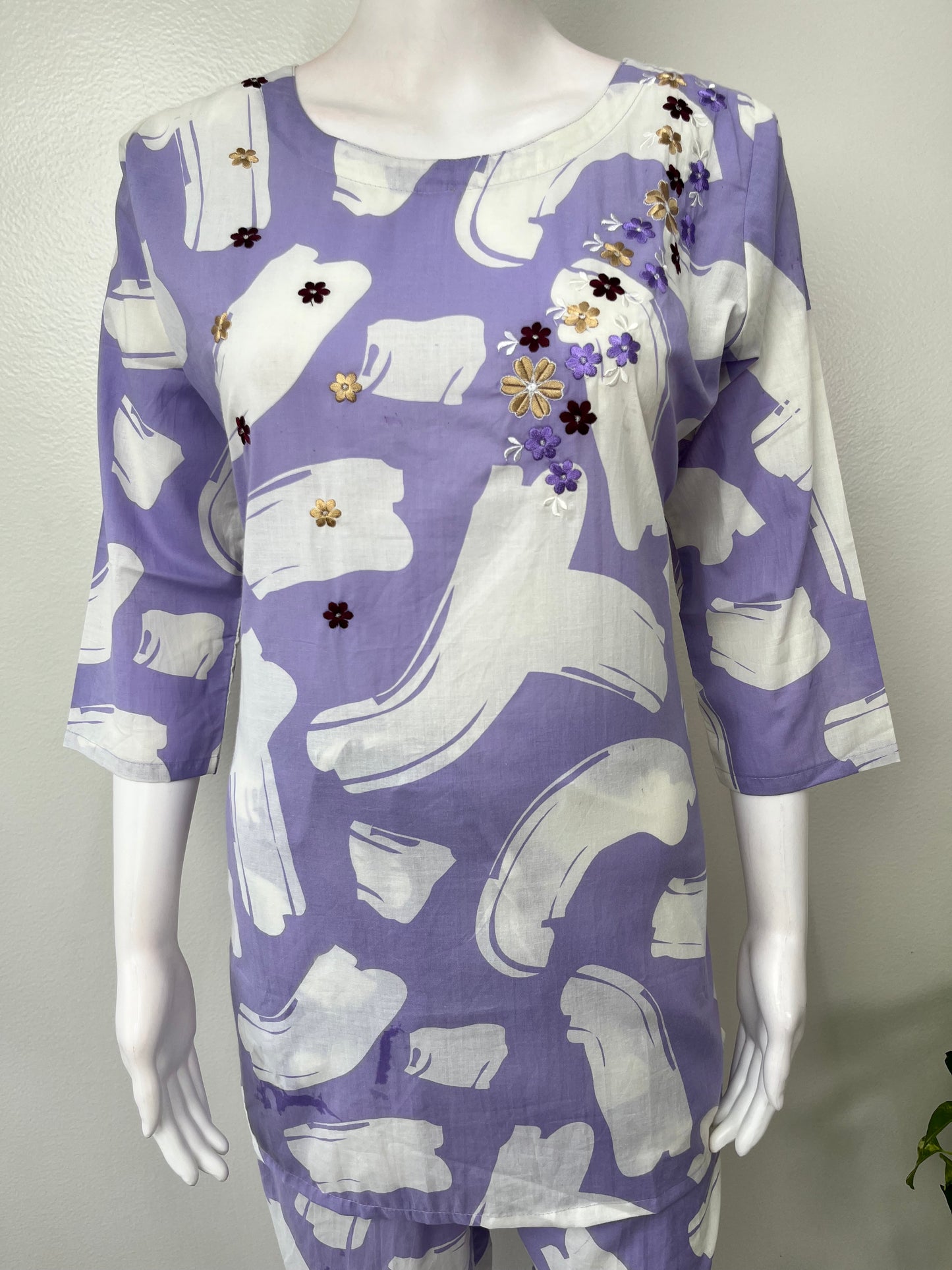Lavender Emrbroidered Pure Cotton Nightwear-Co-ord Style