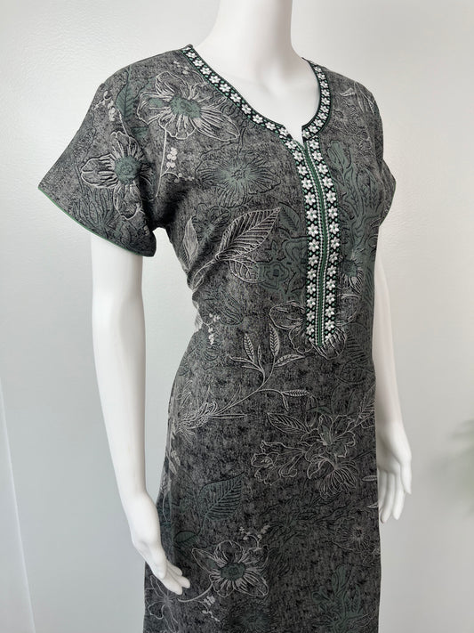 Printed Alpine Nighty For Women with Embroidery