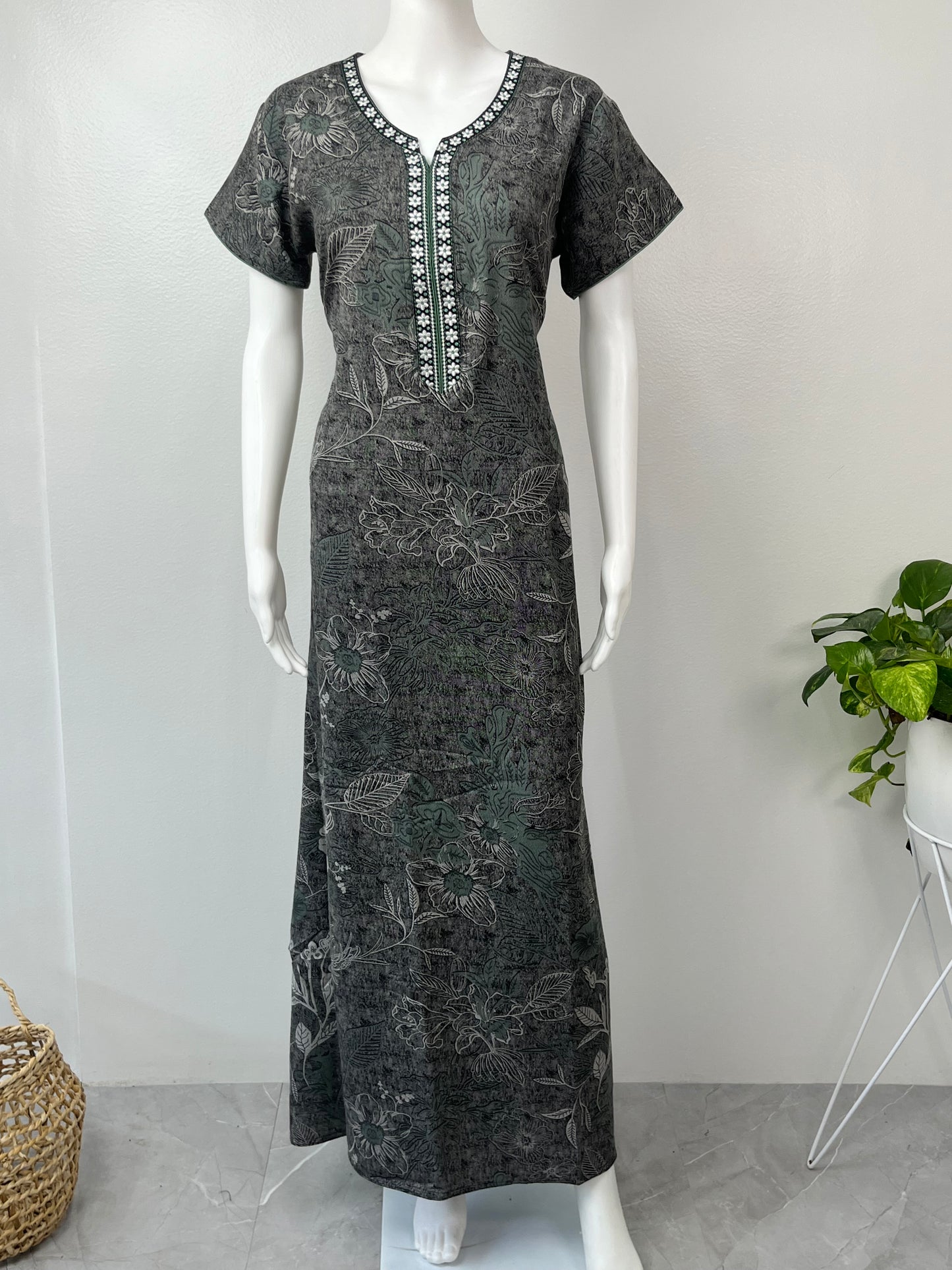 Printed Alpine Nighty For Women with Embroidery
