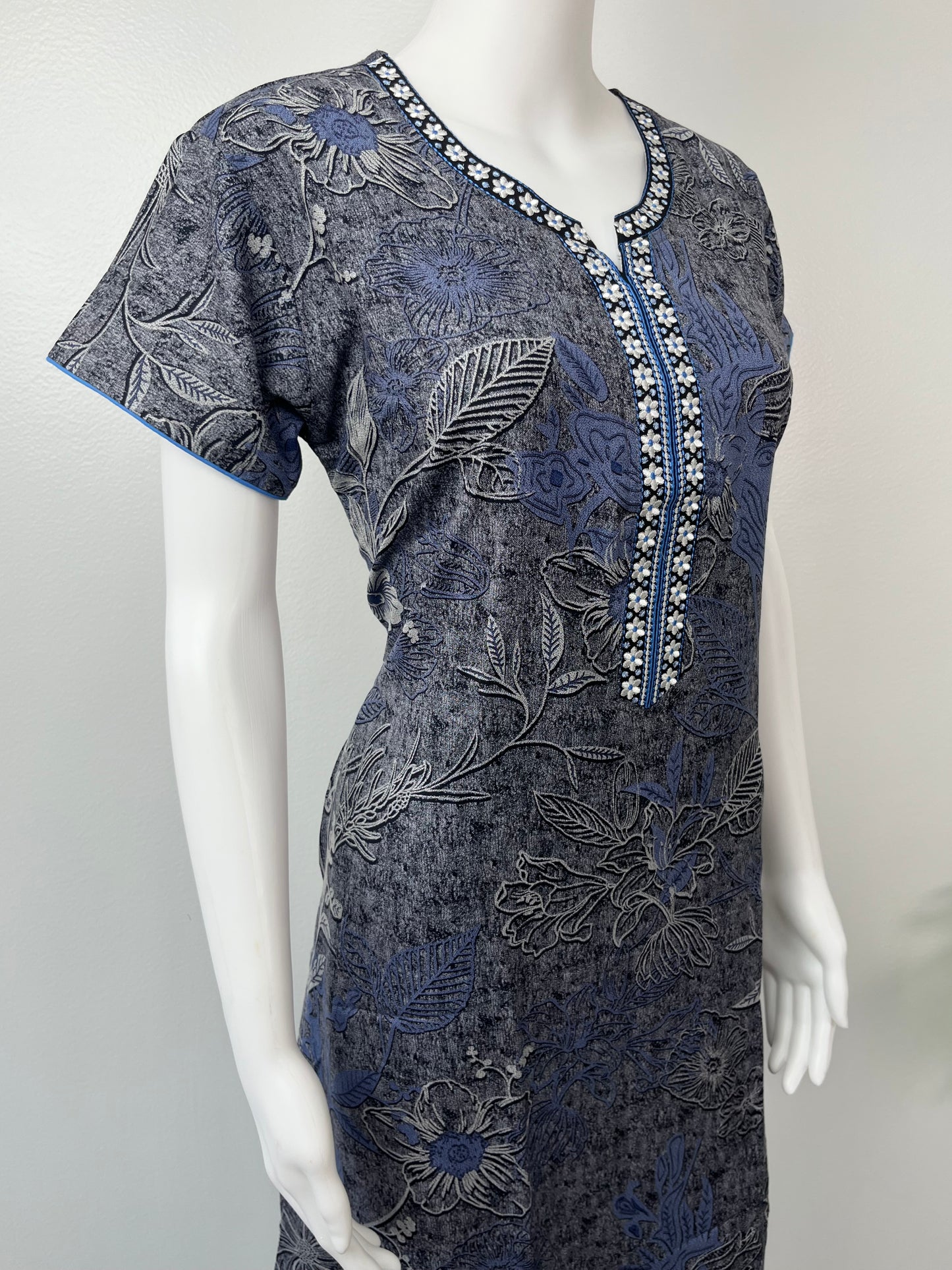 Navy Blue Print Soft & Breathable Alpine Nighty for Women