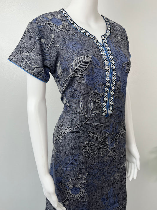 Navy Blue Print Soft & Breathable Alpine Nighty for Women