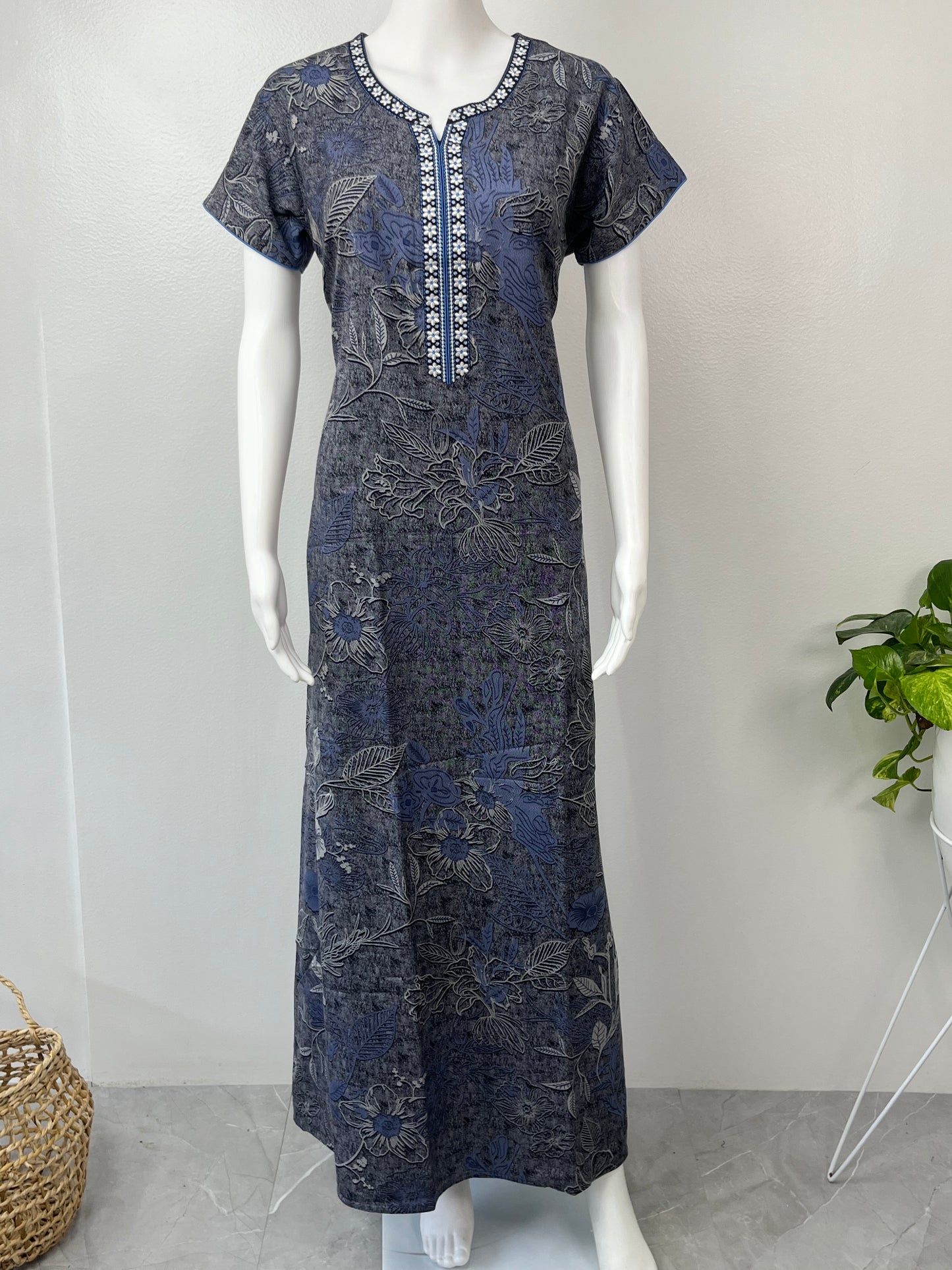 Navy Blue Print Soft & Breathable Alpine Nighty for Women