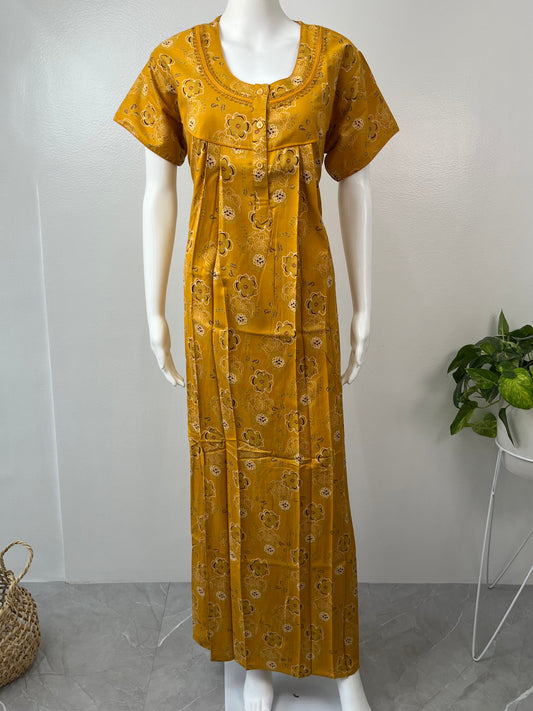 Mustard Printed Alpine Nightgown for Women