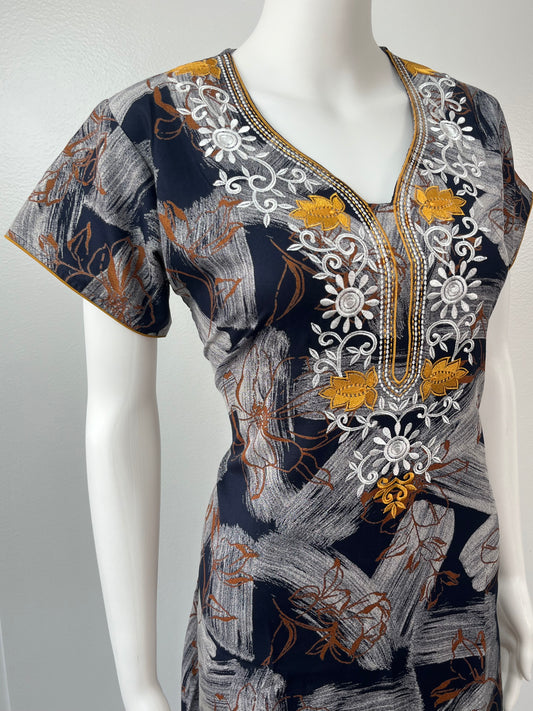 Black Printed Embroidery Soft & Breathable Alpine Nighty Perfect For All Seasons