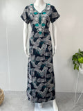 Teal Embroidery Black Alpine Fabric Nighty for Women