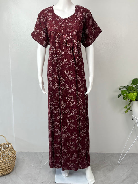 Maroon Pleated Alpine Nighty for Women