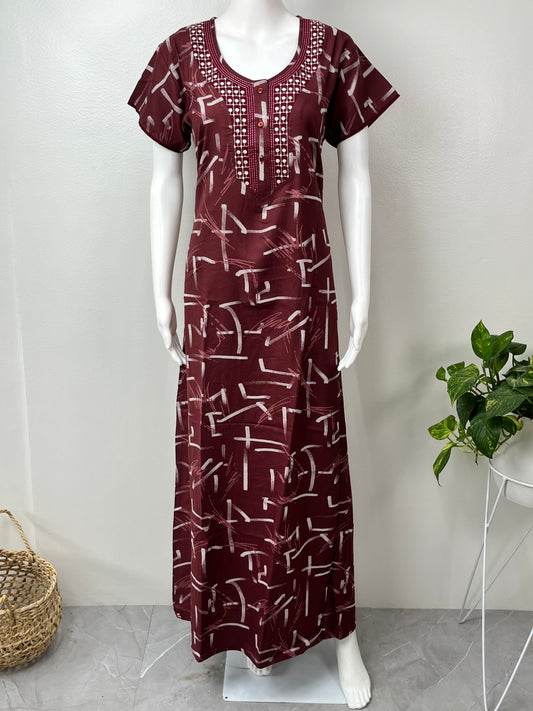 Maroon Printed Alpine Nighty for Women
