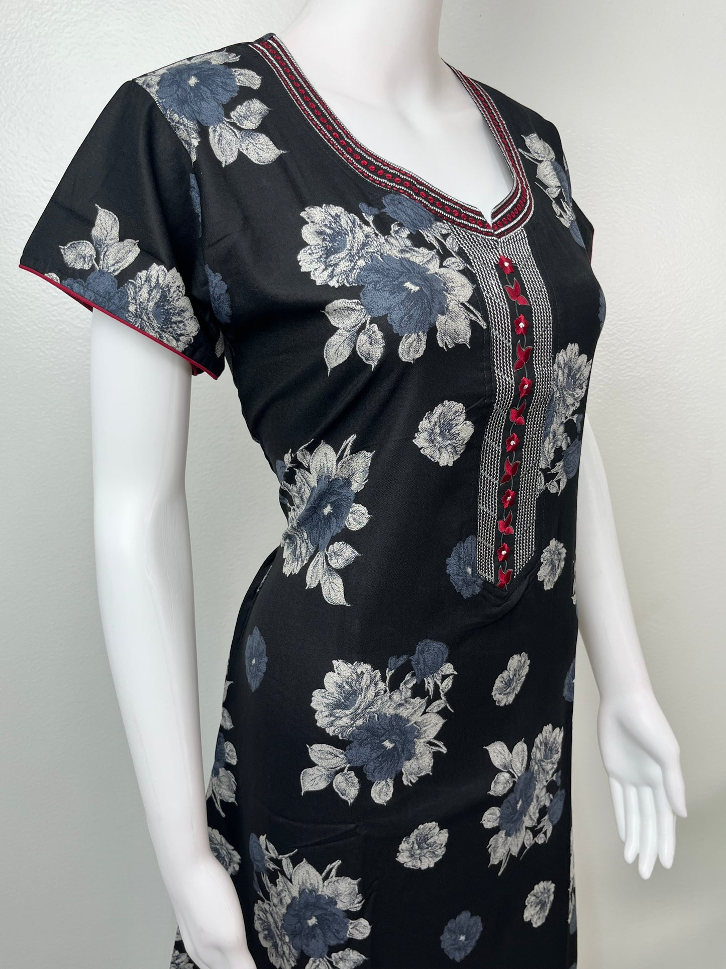 Black Alpine fabric Nightgown with Stylish Embroidery