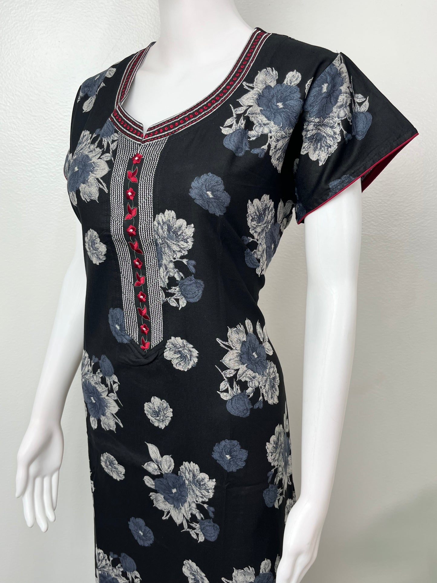 Black Alpine fabric Nightgown with Stylish Embroidery