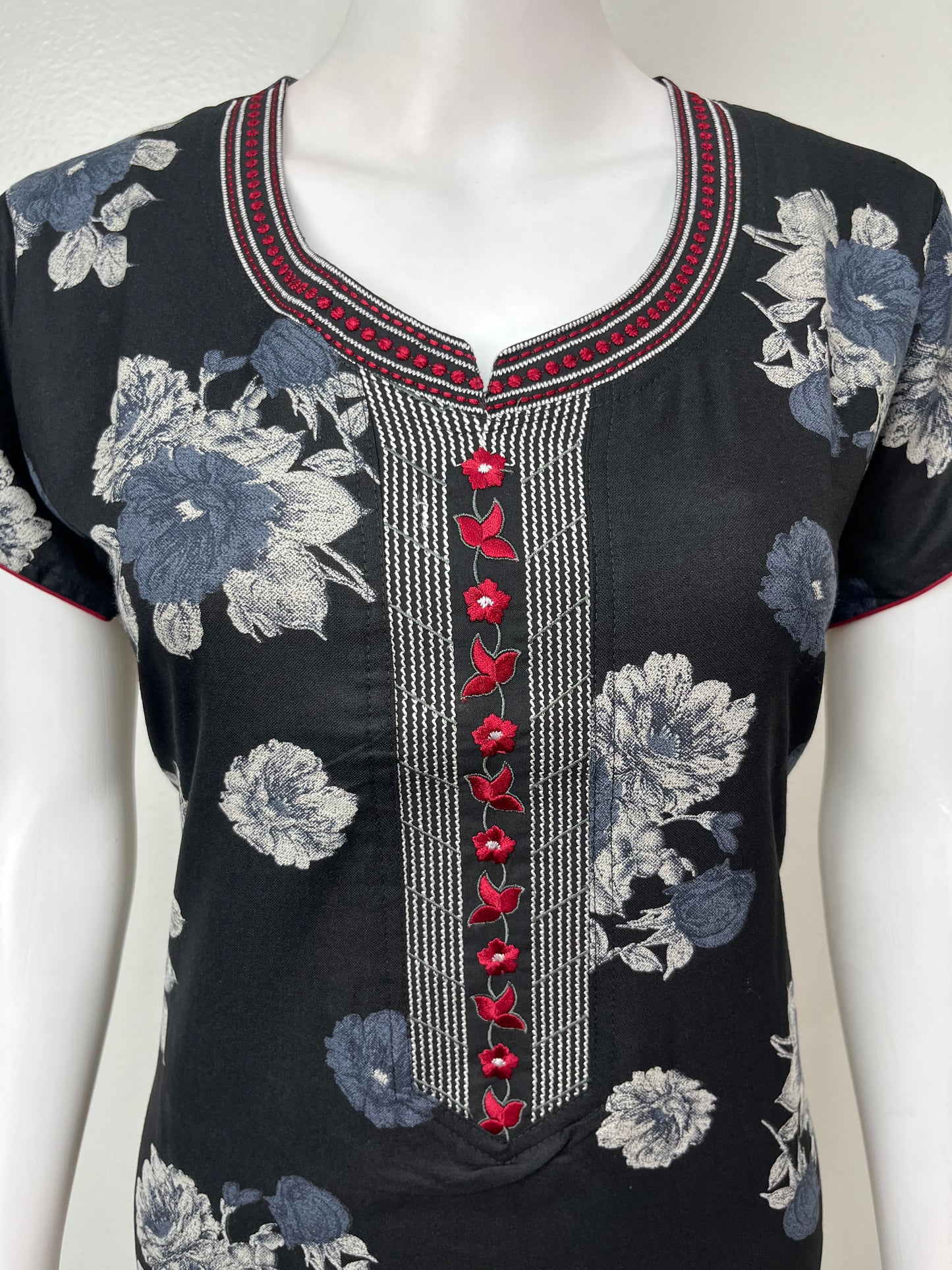 Black Alpine fabric Nightgown with Stylish Embroidery