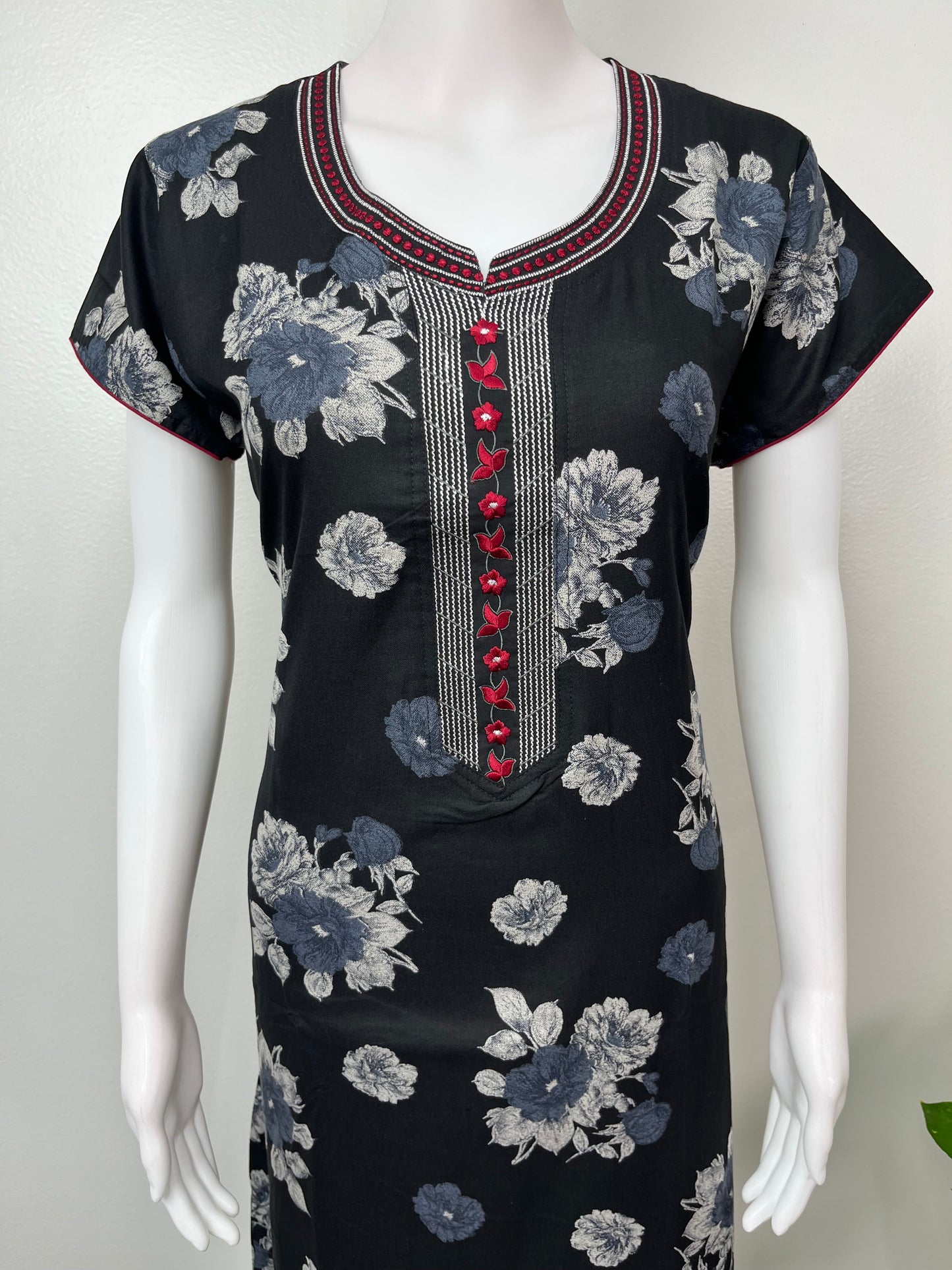 Black Alpine fabric Nightgown with Stylish Embroidery