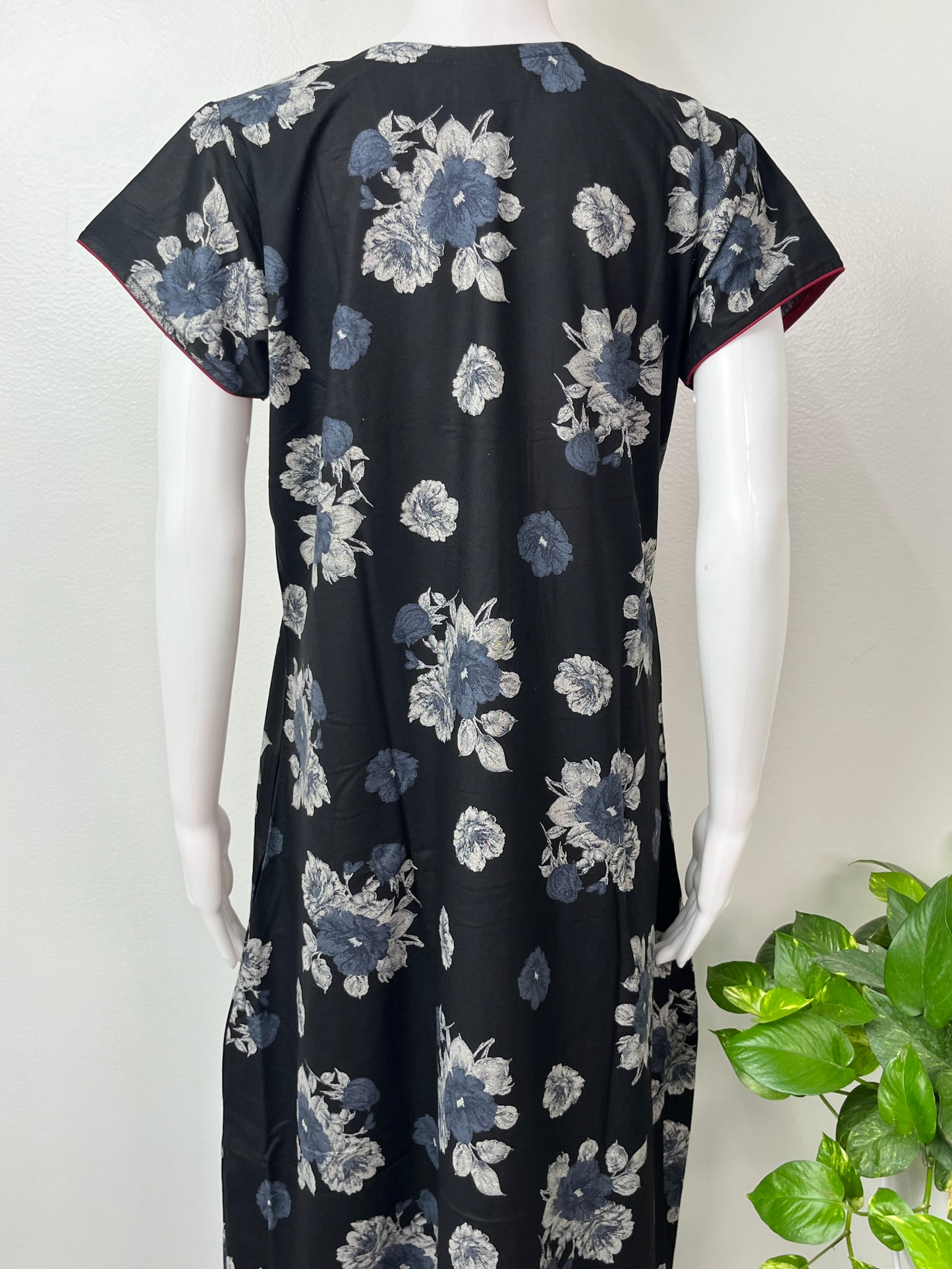 Black Alpine fabric Nightgown with Stylish Embroidery