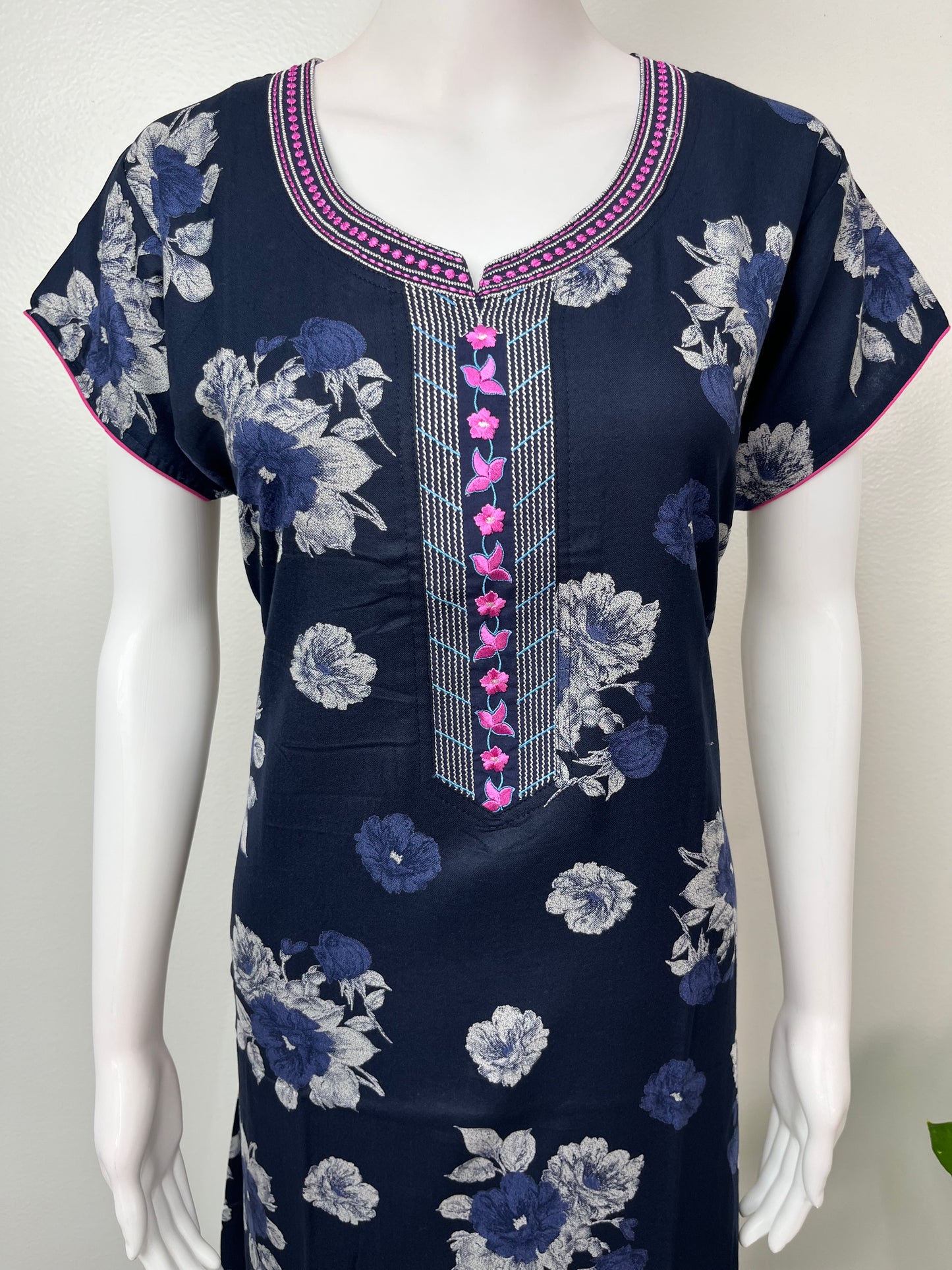 Navy Blue Printed Alpine Fabric Nightgown