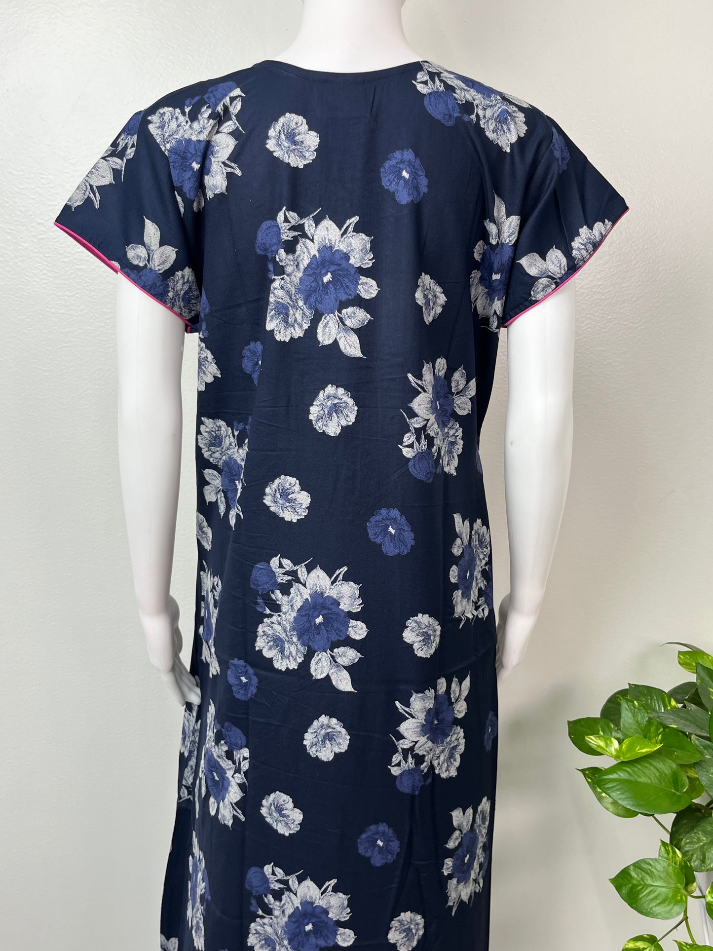 Navy Blue Printed Alpine Fabric Nightgown