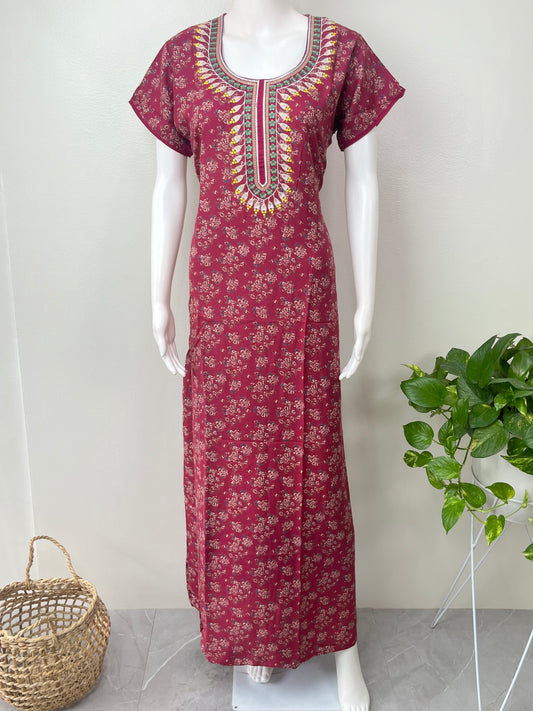 Maroon Elegant Comfort Alpine Fabric Nightgown