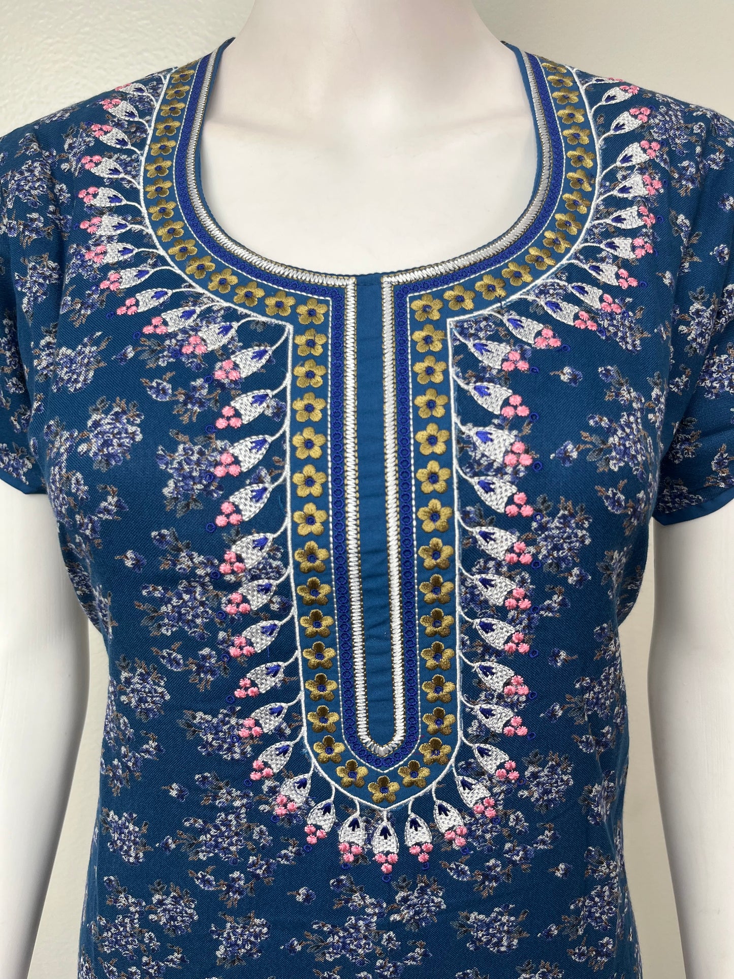 Navy Blue Alpine Fabric Embroidered Nightgown
