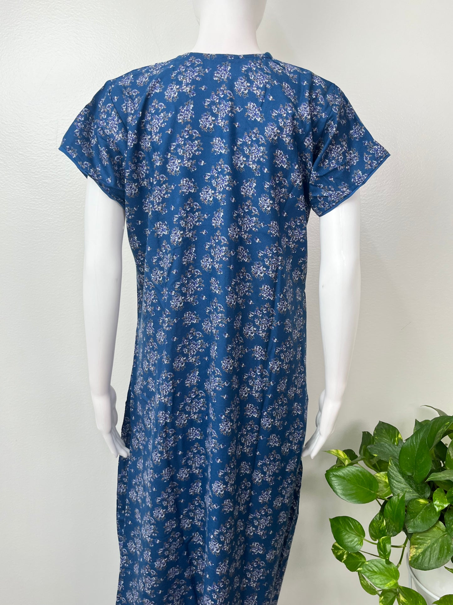 Navy Blue Alpine Fabric Embroidered Nightgown